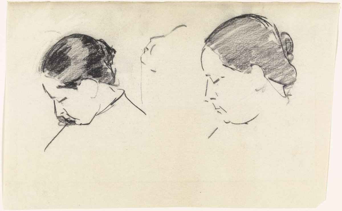 Two sketches of a woman's head, Gerrit Willem Dijsselhof, 1876 - 1901