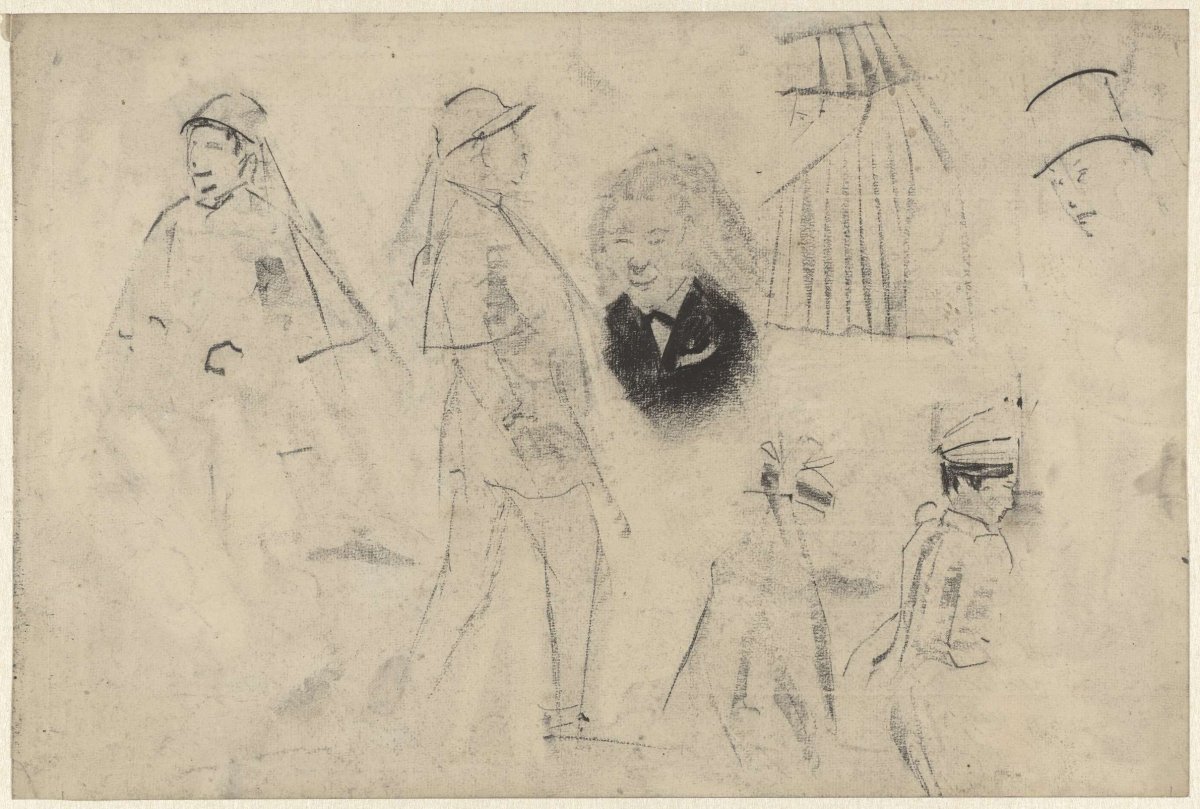 Study sheet with sketches of persons, Gerrit Willem Dijsselhof, 1876 - 1924