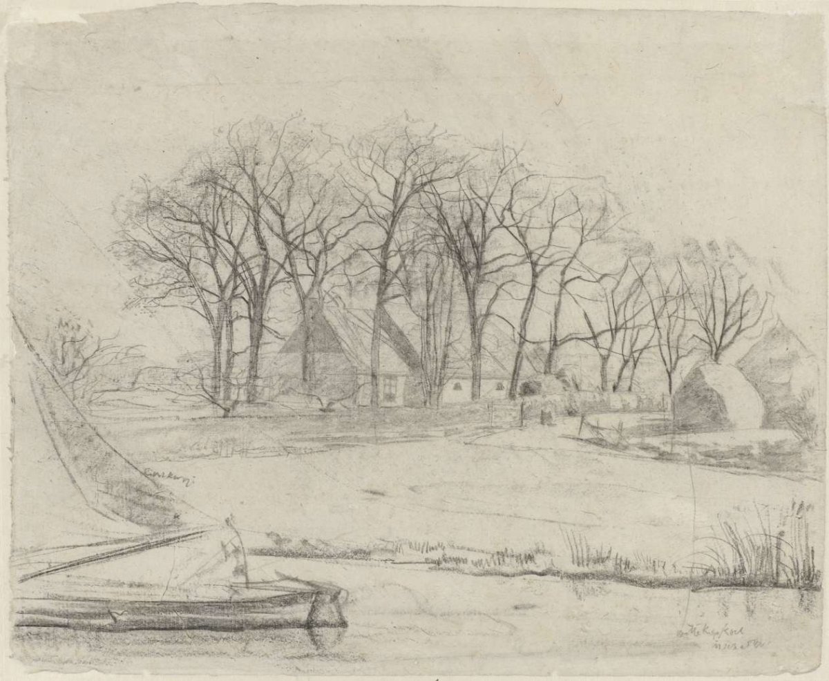Farmhouse among trees, near a canal, Gerrit Willem Dijsselhof, 1876 - 1924