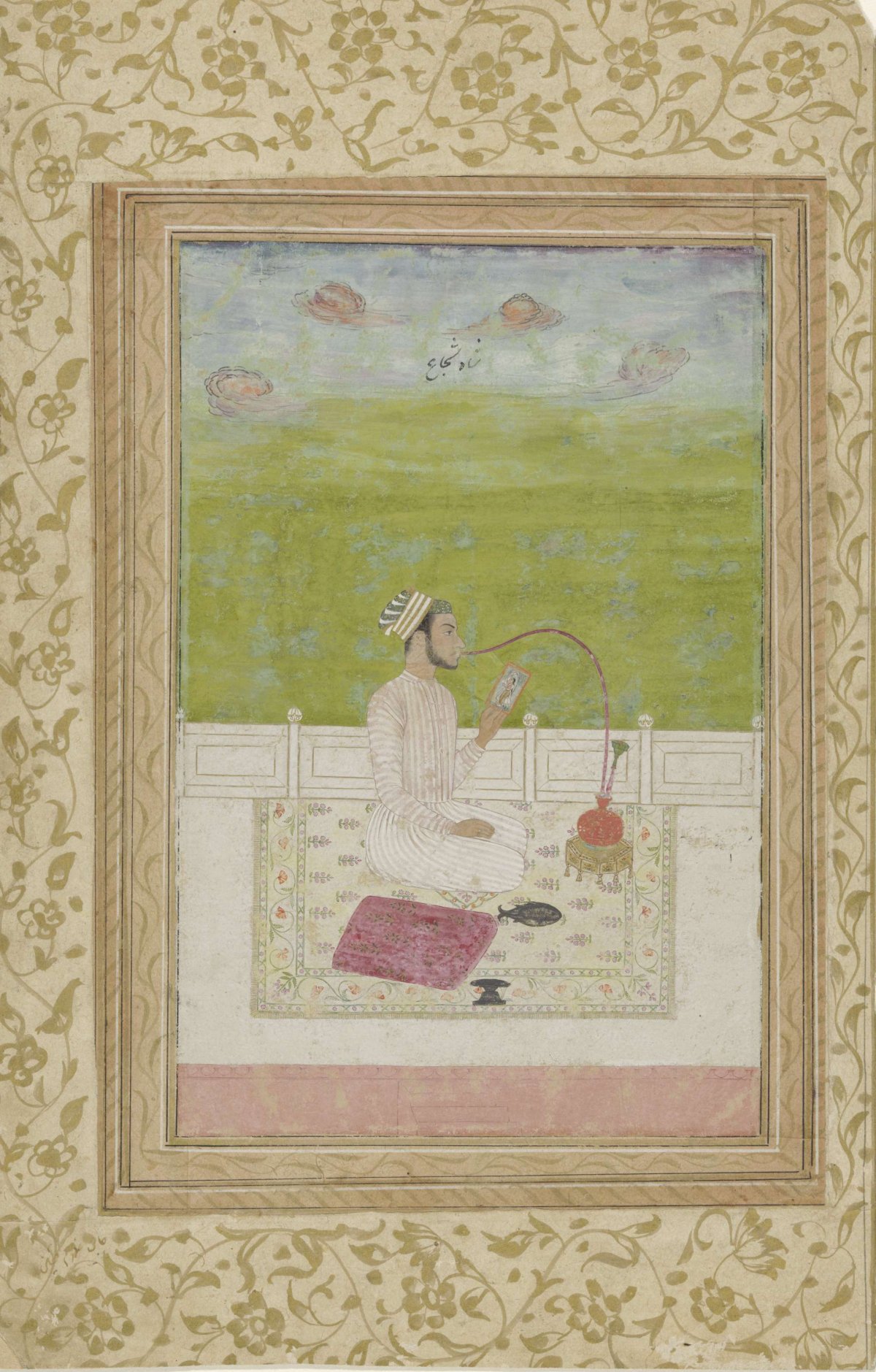 Young man, smoking a hookah, sitting on a terrace, anonymous, c. 1630