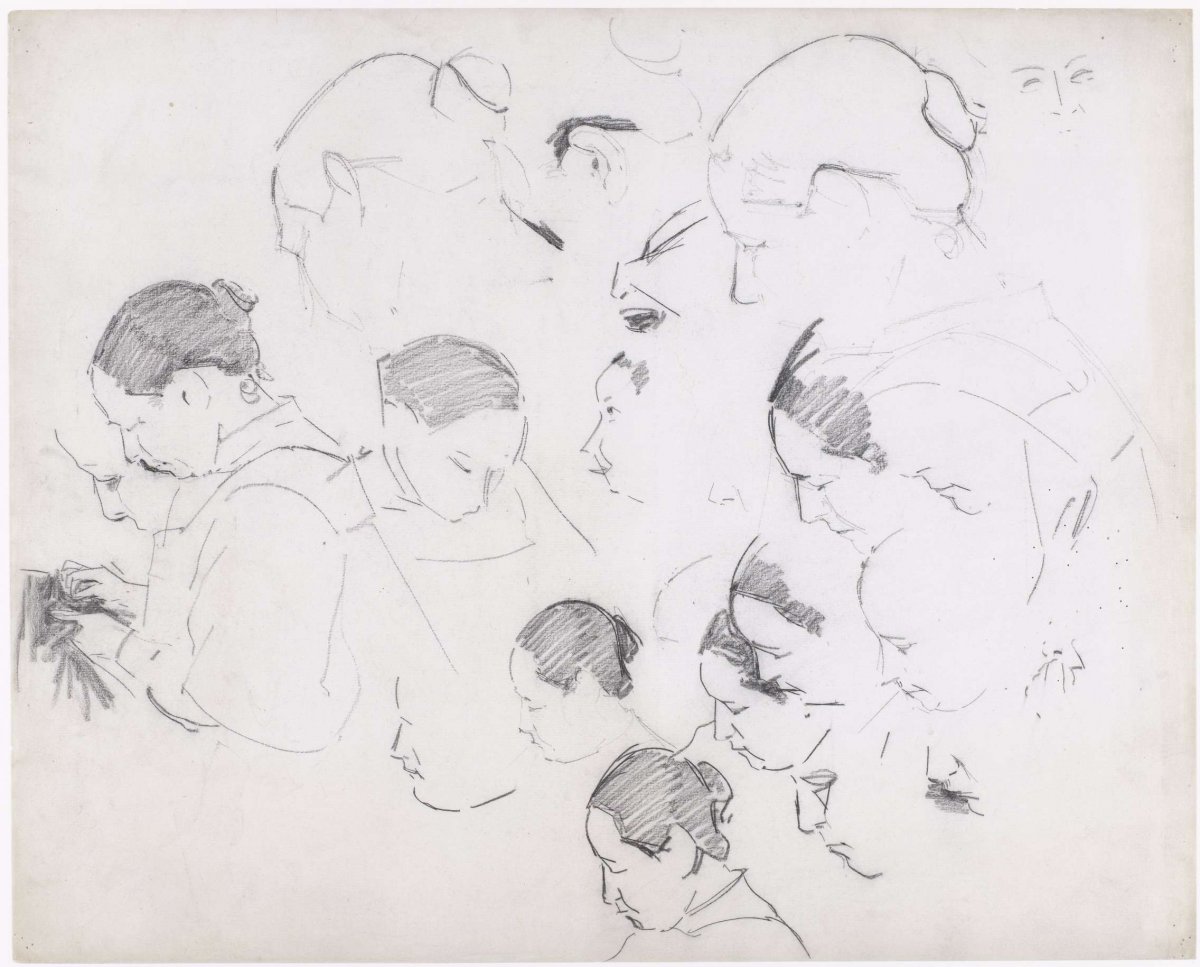 Sketch sheet with various studies of a woman's head, Gerrit Willem Dijsselhof, 1876 - 1924