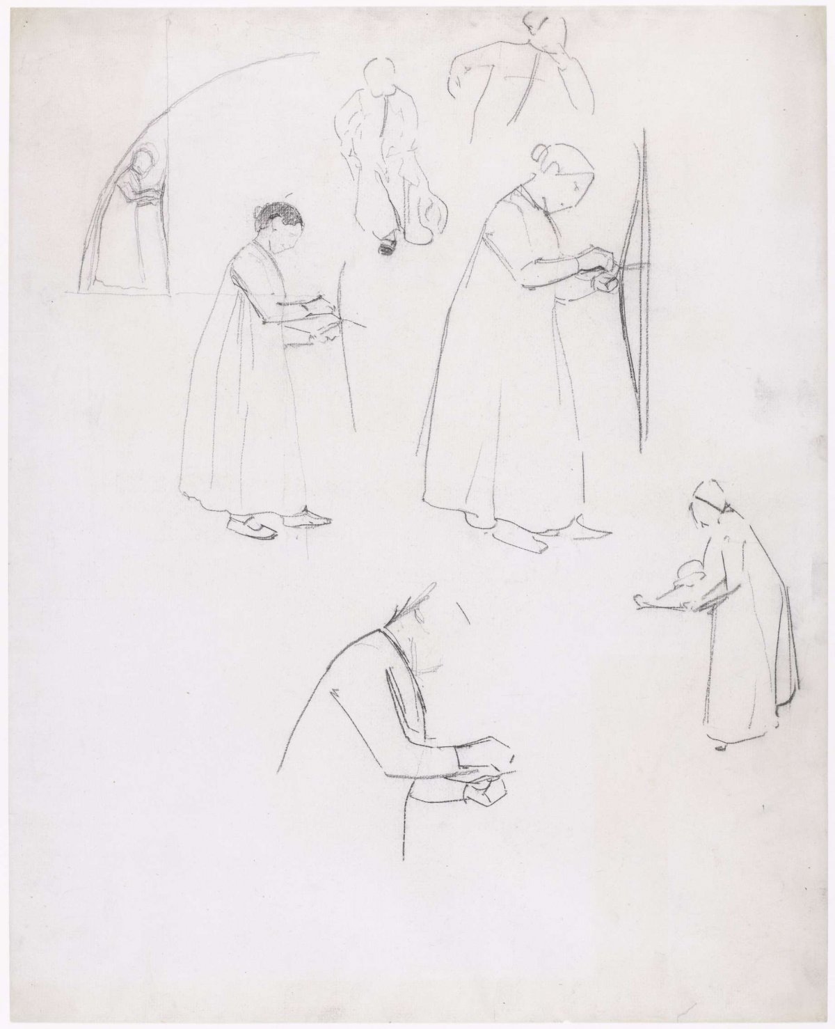 Sketch sheet with several studies of a standing woman, Gerrit Willem Dijsselhof, 1876 - 1924