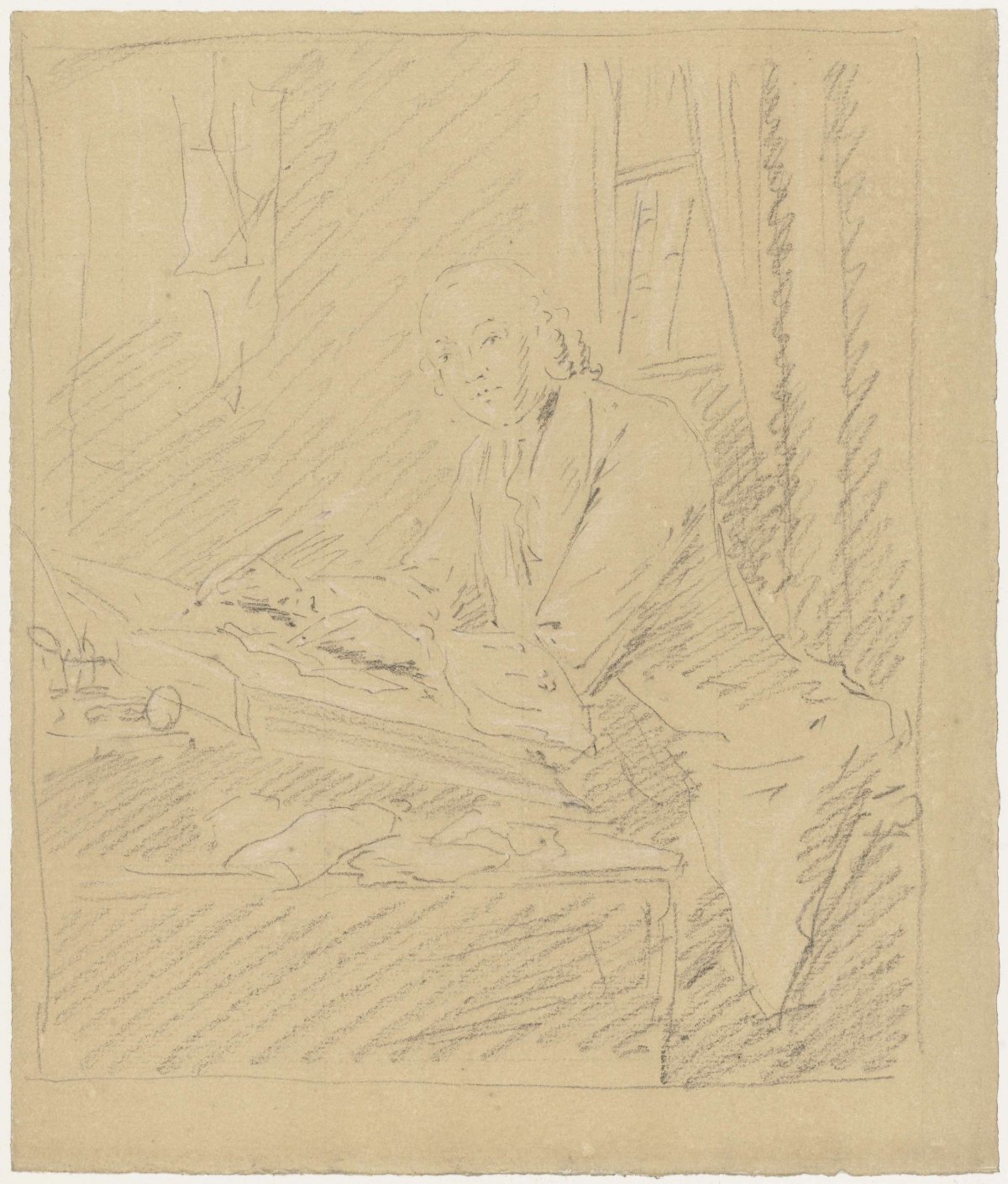 Sketch for a portrait of a writing man in an interior, three-quarters to the left (C. Ploos van Amstel?), anonymous, 1700 - 1800