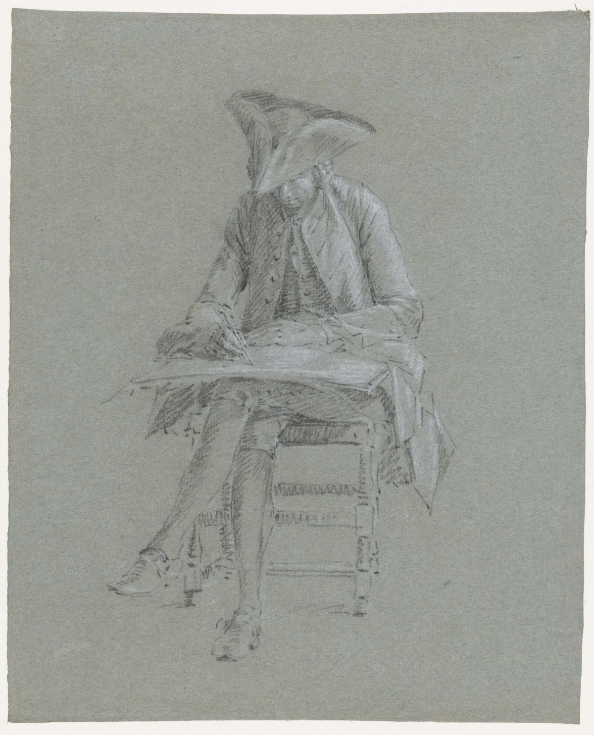 Study of draftsman, seated, viewed from the front, anonymous, 1700 - 1800