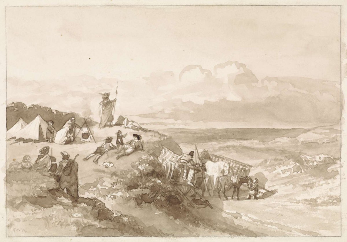 Bivouac in hilly landscape, Willem de Famars Testas, 1844 - 1896