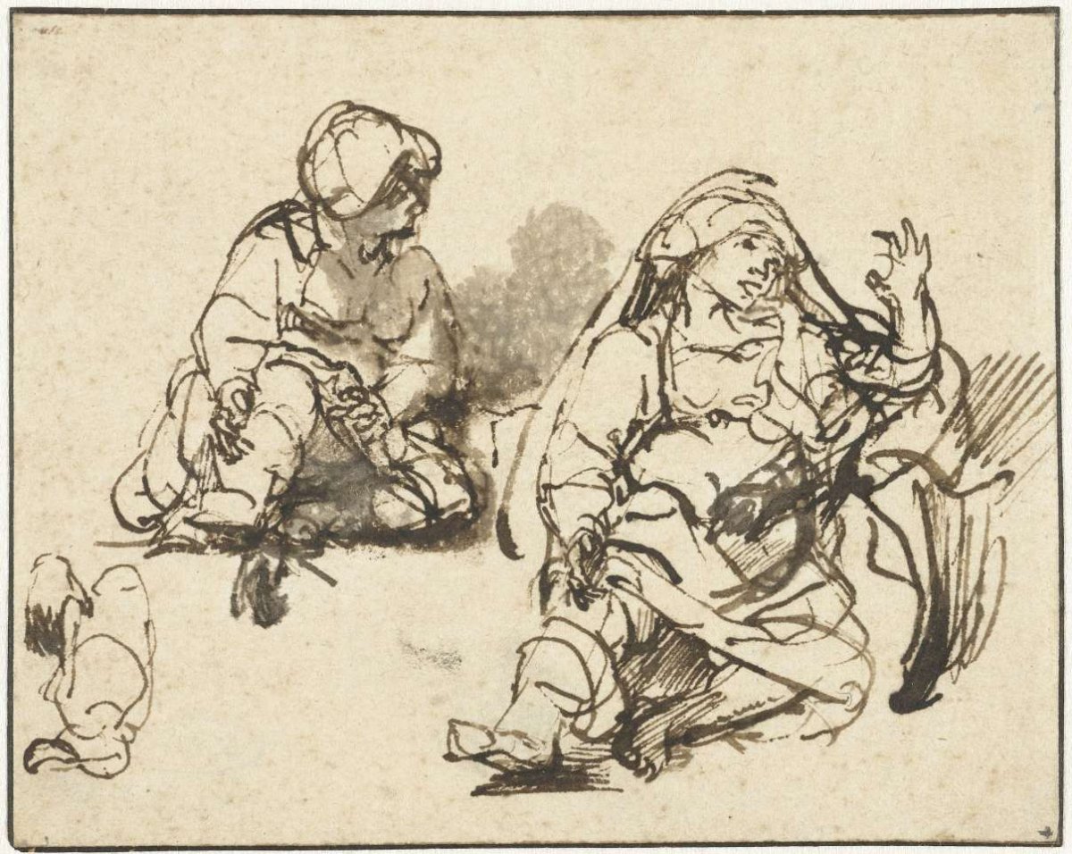 Studies for the Sick Woman in the ‘Hundred Guilder Print’, Rembrandt van Rijn, c. 1648