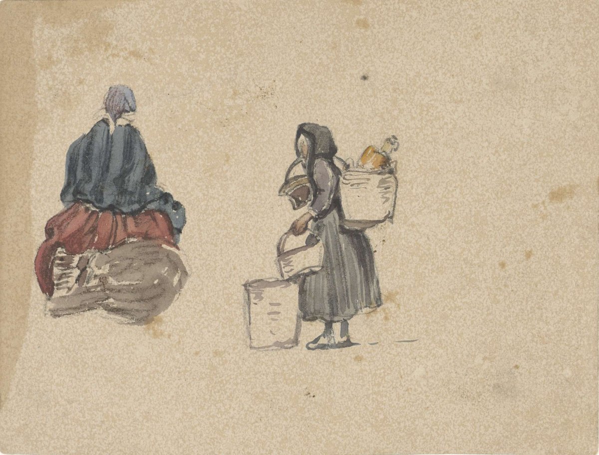 Two studies of fisherwomen, Johannes Bosboom, 1827 - 1891