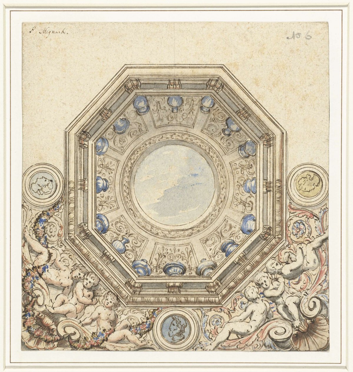 Design for a ceiling with dome, Pierre Mignard (1612-1695), 1622 - 1695