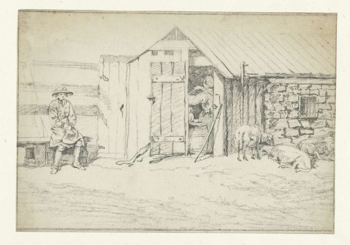 Young man on a bench at a farmhouse, Auguste Claude Simon Legrand, 1775 - 1815