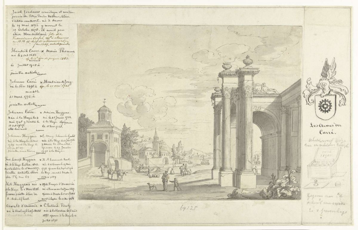 Italianizing landscape with Roman ruins, Hendrik Carré (II), 1706 - 1775