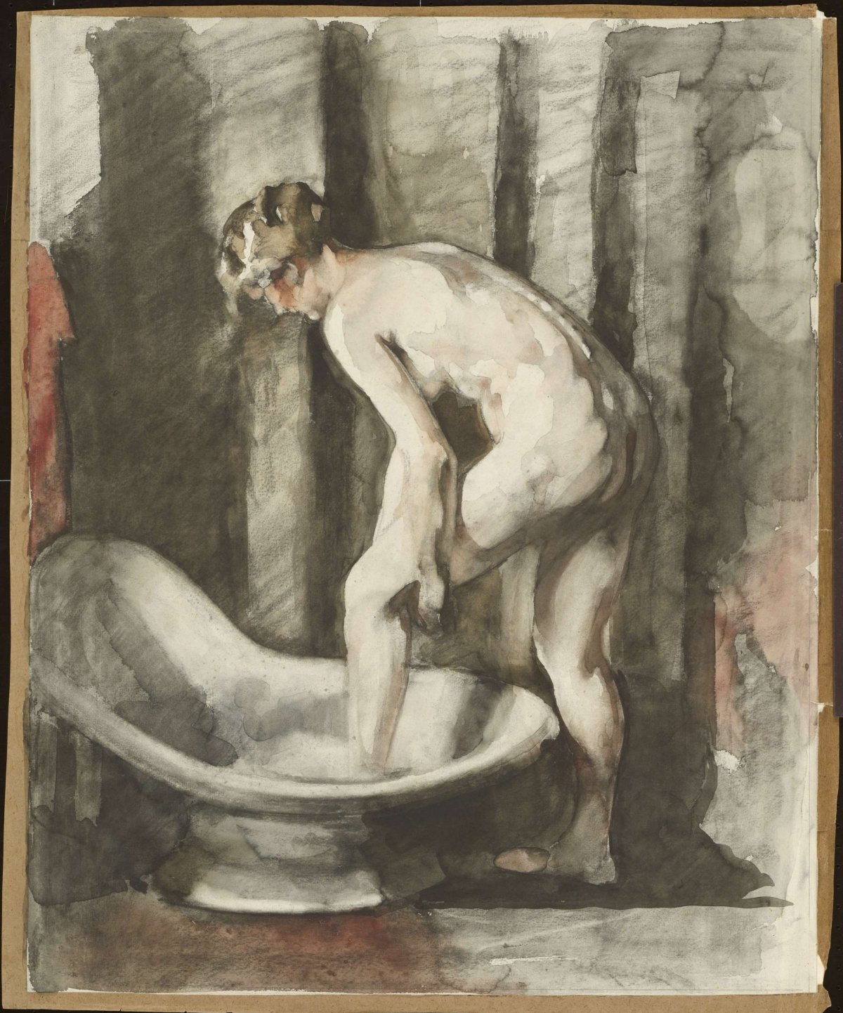 Naked woman, stepping into bath, Willem Witsen, 1870 - 1923