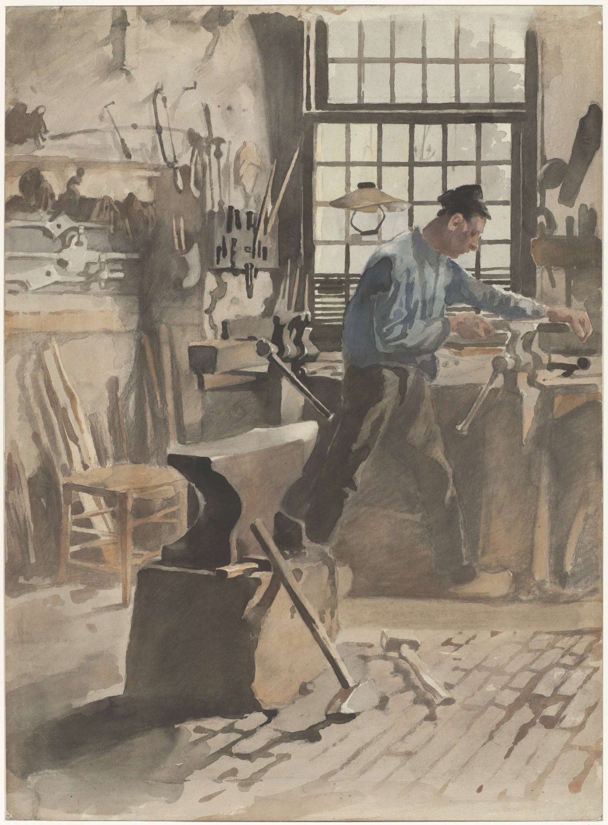 Blacksmith at work in his forge, Willem Witsen, 1870 - 1923