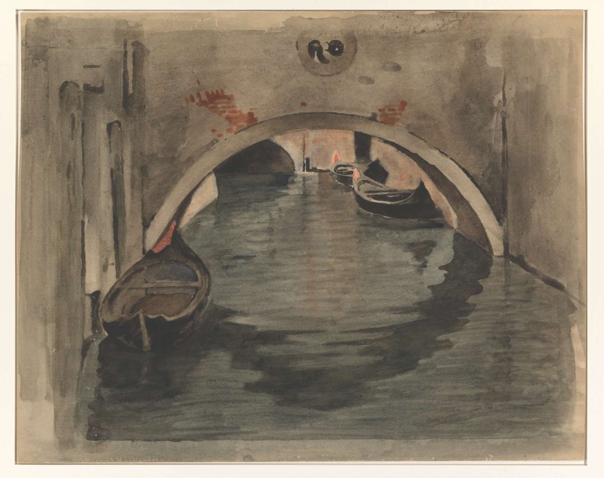 View under an arched bridge in Venice, Willem Witsen, 1870 - 1923