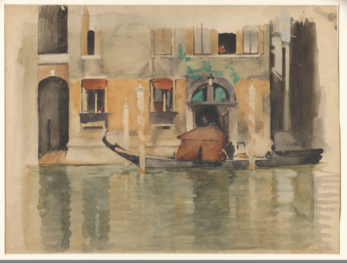 Gondola in front of a Venetian house, Willem Witsen, 1870 - 1923