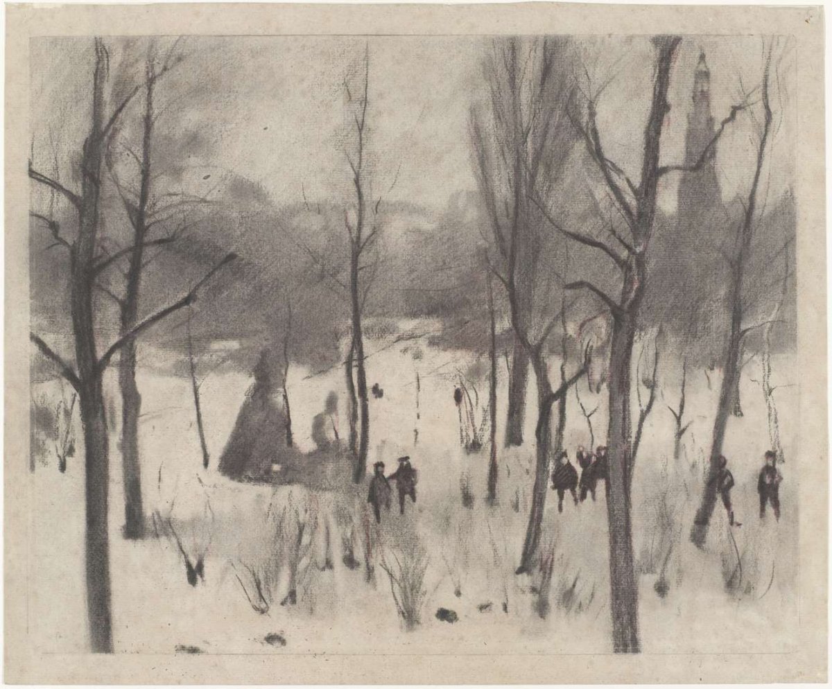 Children among trees in the snow, Willem Witsen, 1870 - 1923