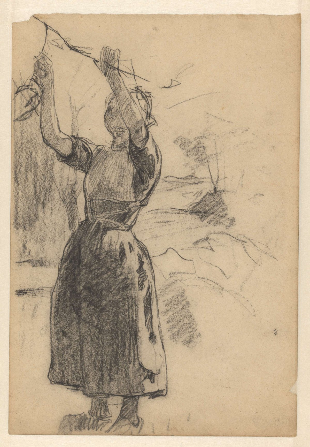 Standing woman grabs a tree branch, Willem Witsen, 1870 - 1923