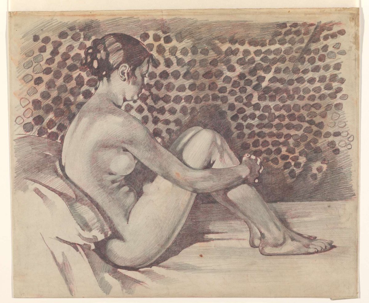 Seated female nude, facing right, Willem Witsen, 1870 - 1923