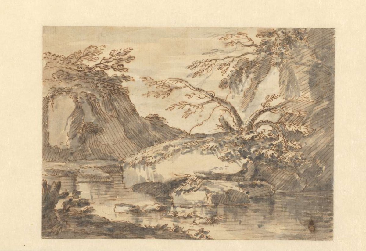 Landscape with Large Boulders in Water, Adriaen Honich, c. 1667 - c. 1683