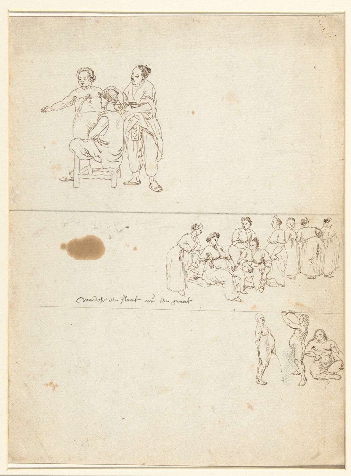 Sketches of a man, women and naked men, Wouter Schouten, c. 1660