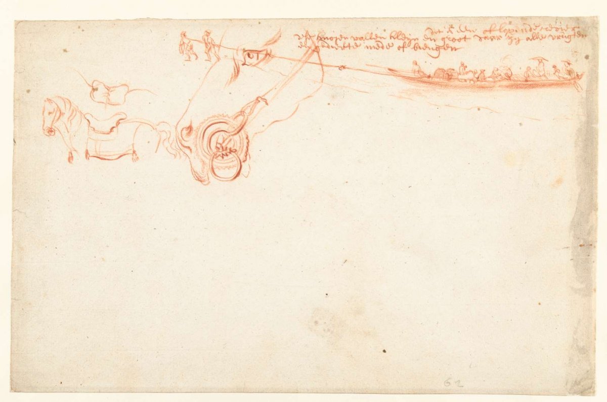 Study with train barge and horses, anonymous, c. 1700