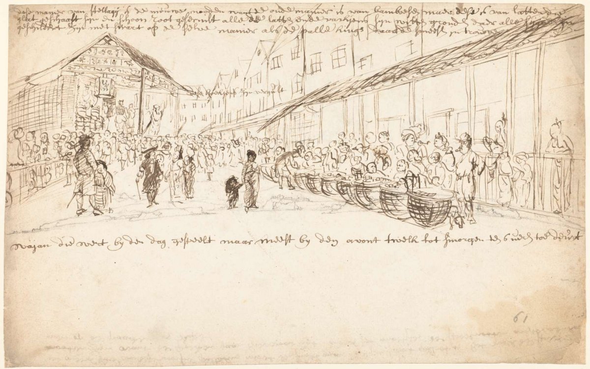 Street in Batavia with a Market and a Theatrical Performance, Wouter Schouten, c. 1660