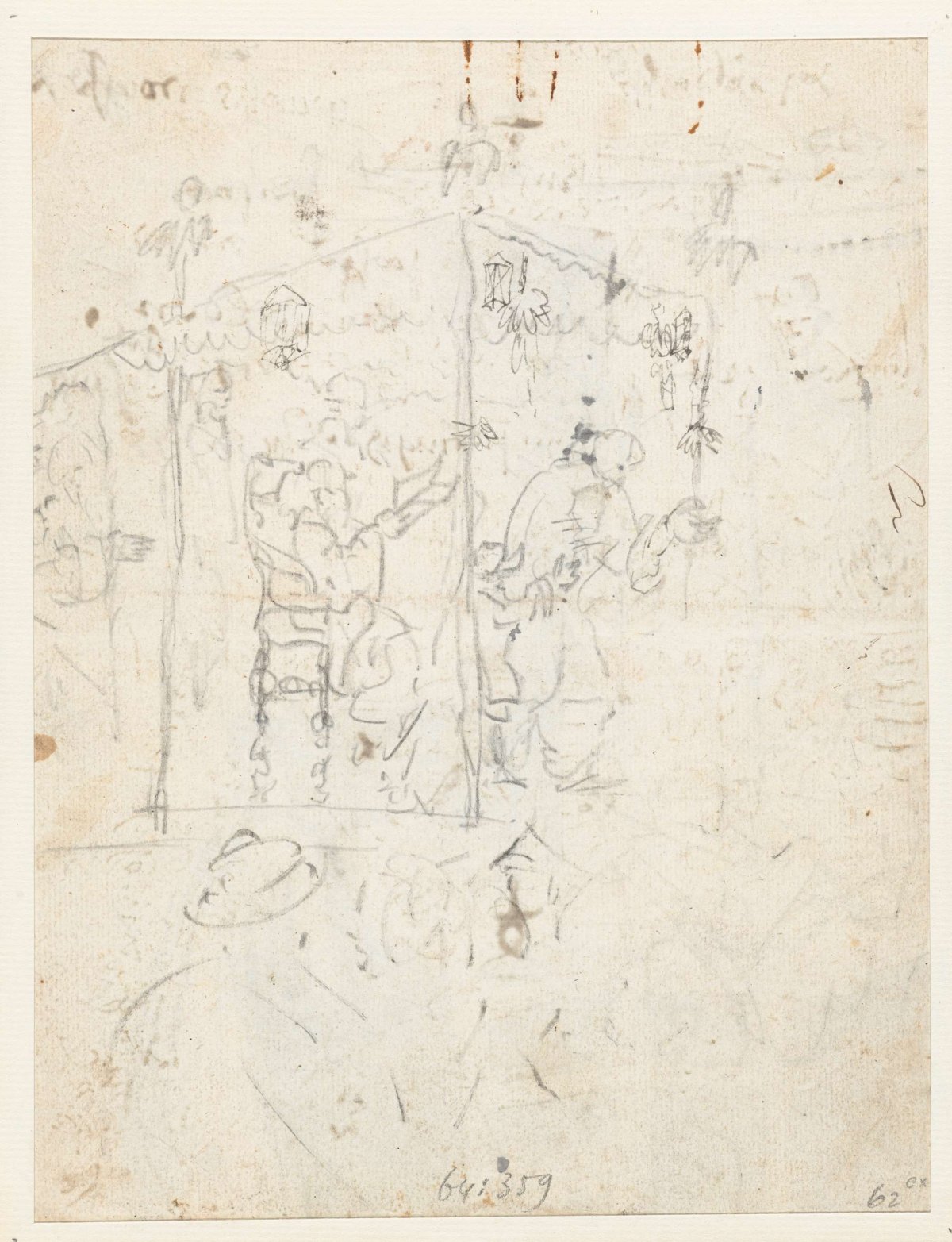 Sketch of persons in a cabin, Wouter Schouten, c. 1660