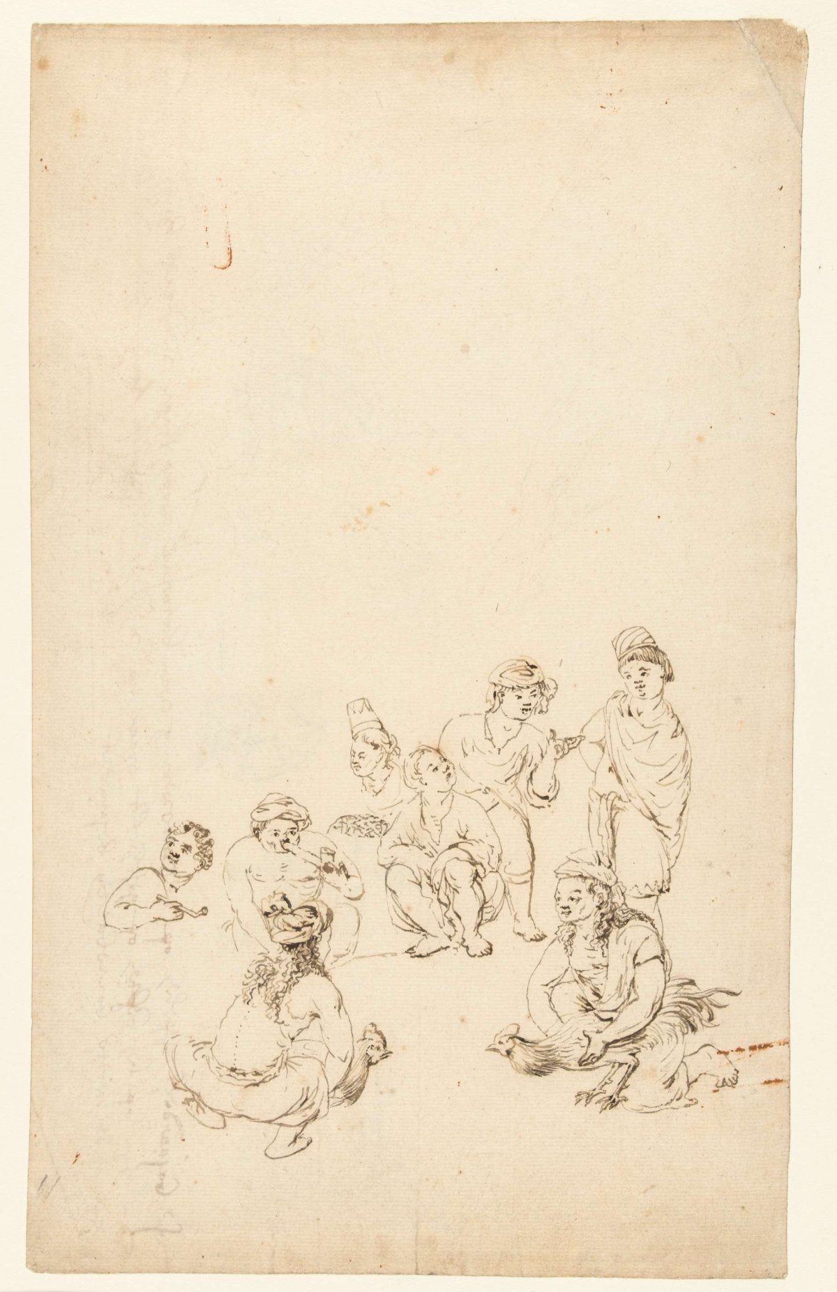 Fighting cocks with their bosses and audience, Wouter Schouten, c. 1660