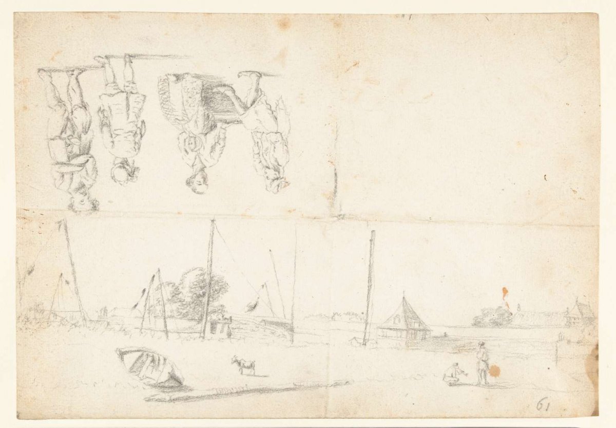 Sketch sheet with canal view and figures, Wouter Schouten, c. 1660