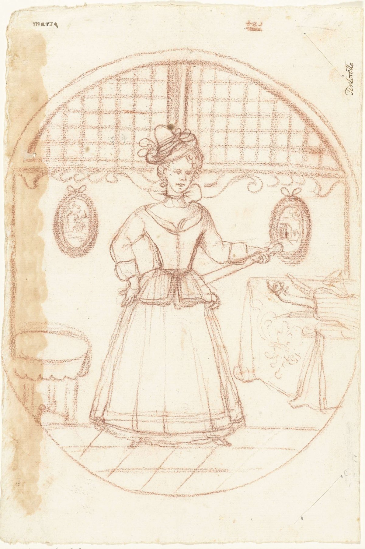 Young girl with musical instruments, anonymous, 1700 - 1800