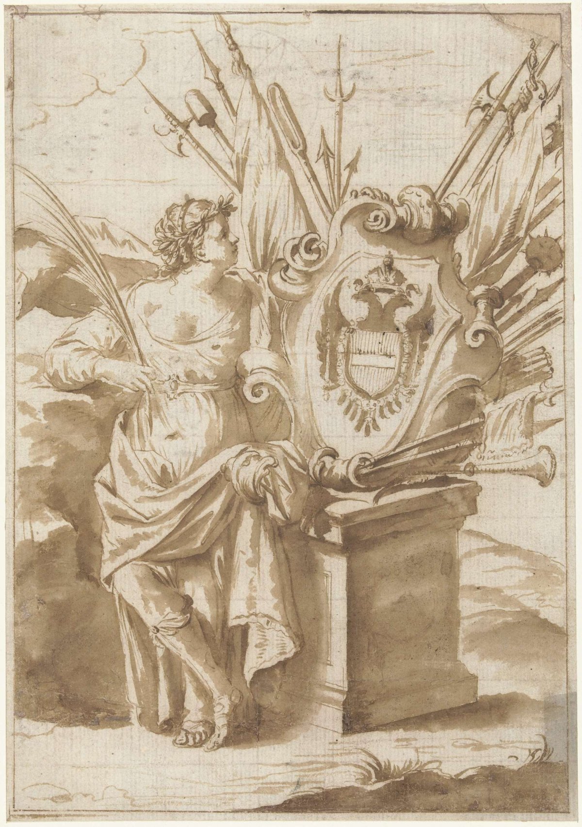 Woman at the coat of arms of Austria, anonymous, 1600 - 1699