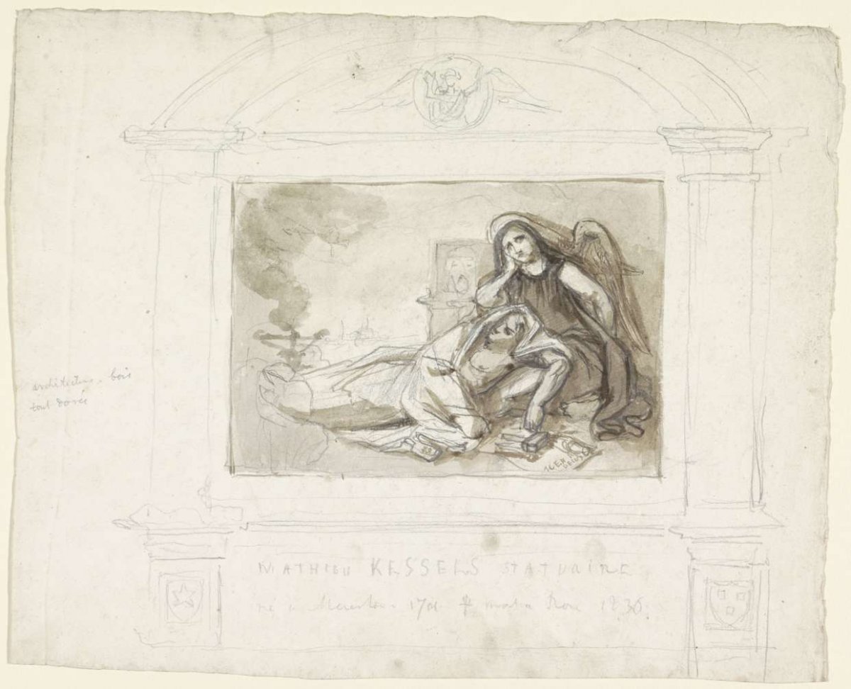 Tombstone with weeping angel, anonymous, 1836