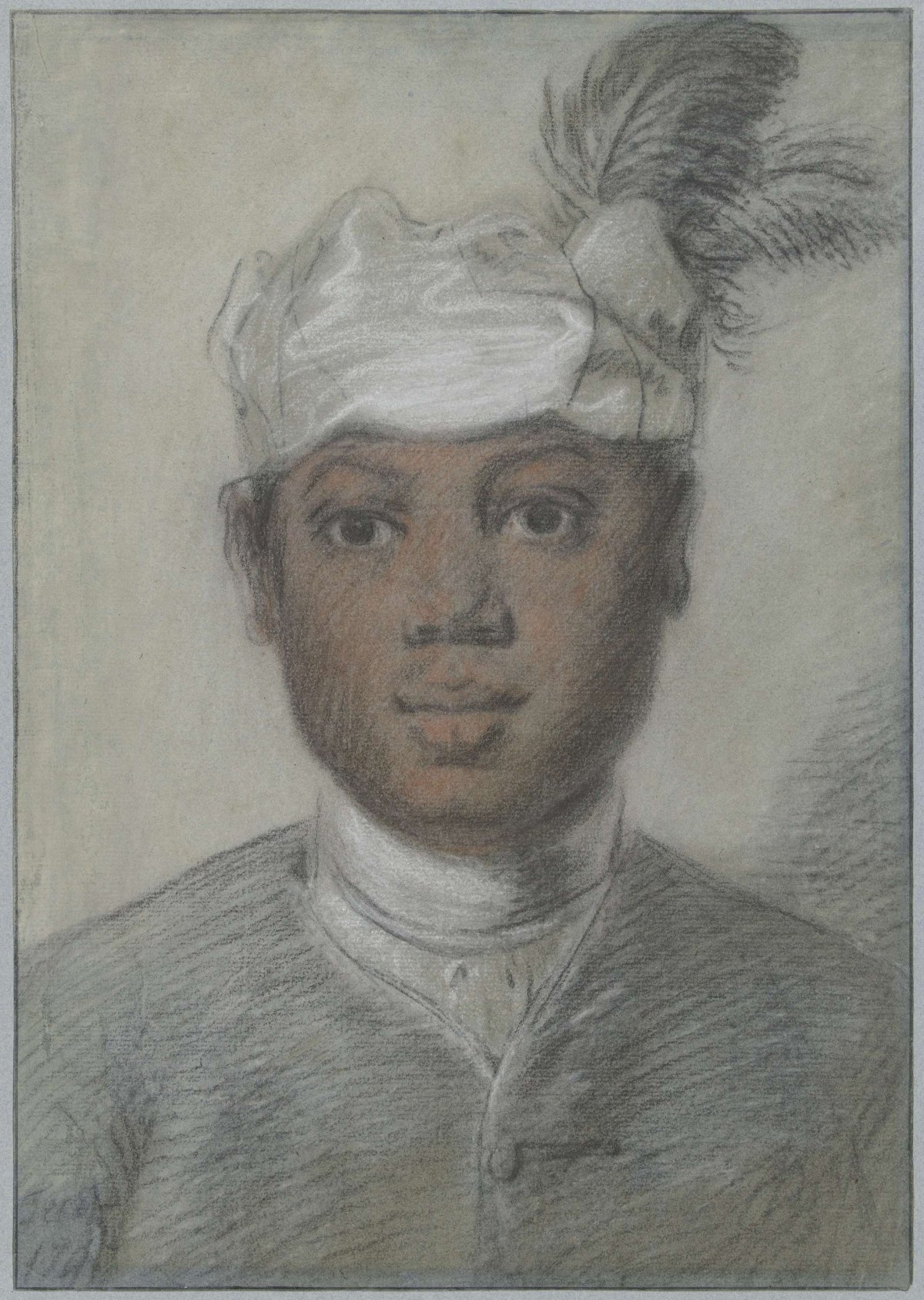 Head of a black young man wearing turban with feathers, Cornelis Troost, 1747