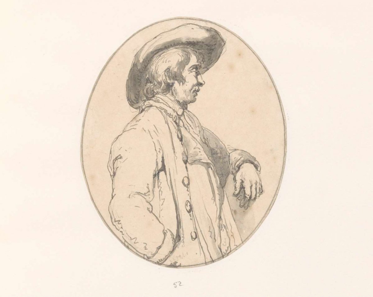 Study of a man with hat, in profile, to the right, Johannes Christiaan Schotel, 1797 - 1838