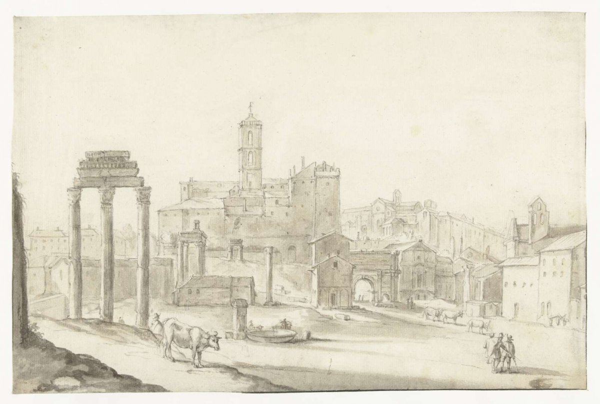 View of the Capitoline Hill in Rome, Seen from the East, Jan Asselijn, c. 1636 - c. 1640