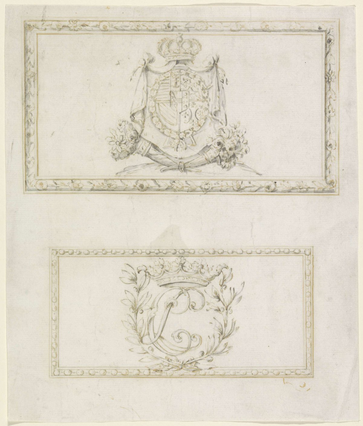Coat of arms and monogram of a child of Emperor Francis I and Maria Theresa of Austria, anonymous, 1737 - 1760