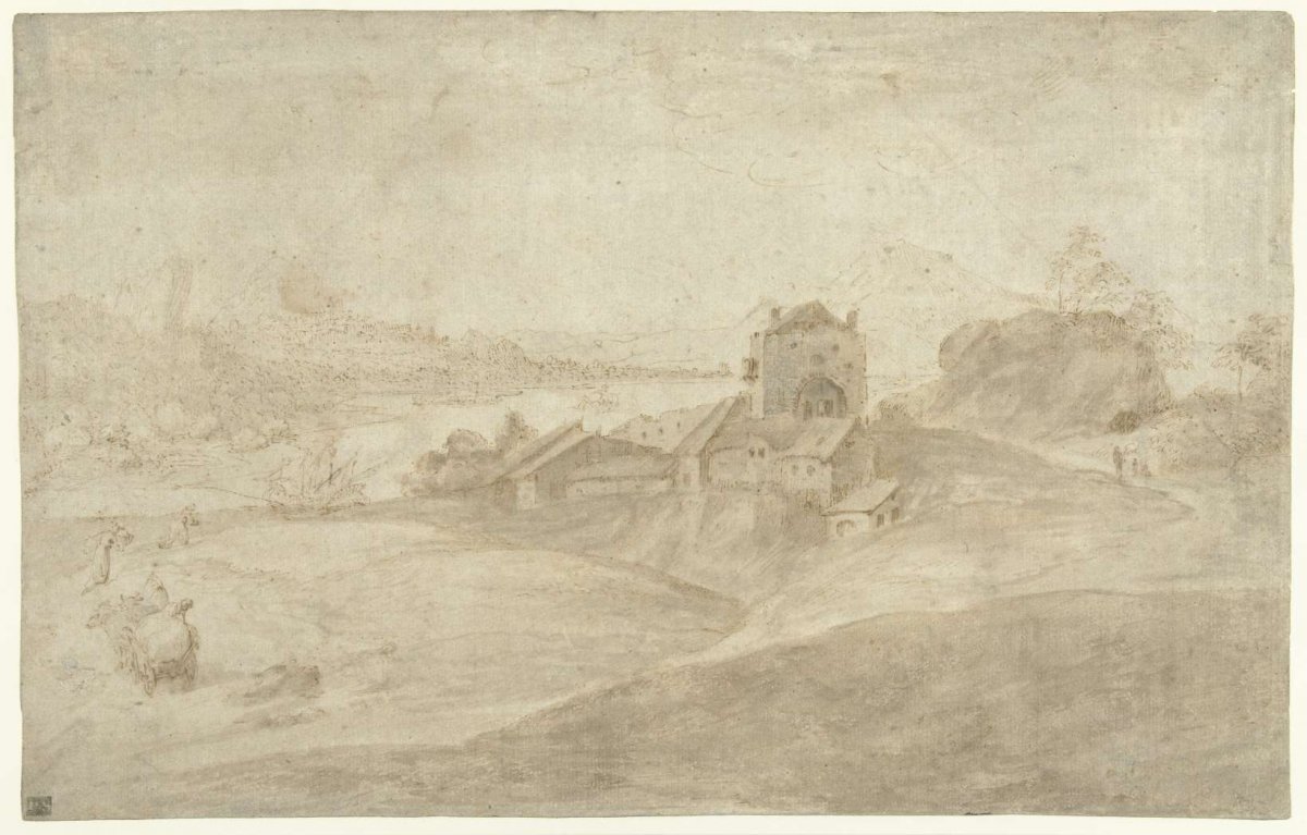 Coastal landscape with country house, anonymous, 1570 - 1610