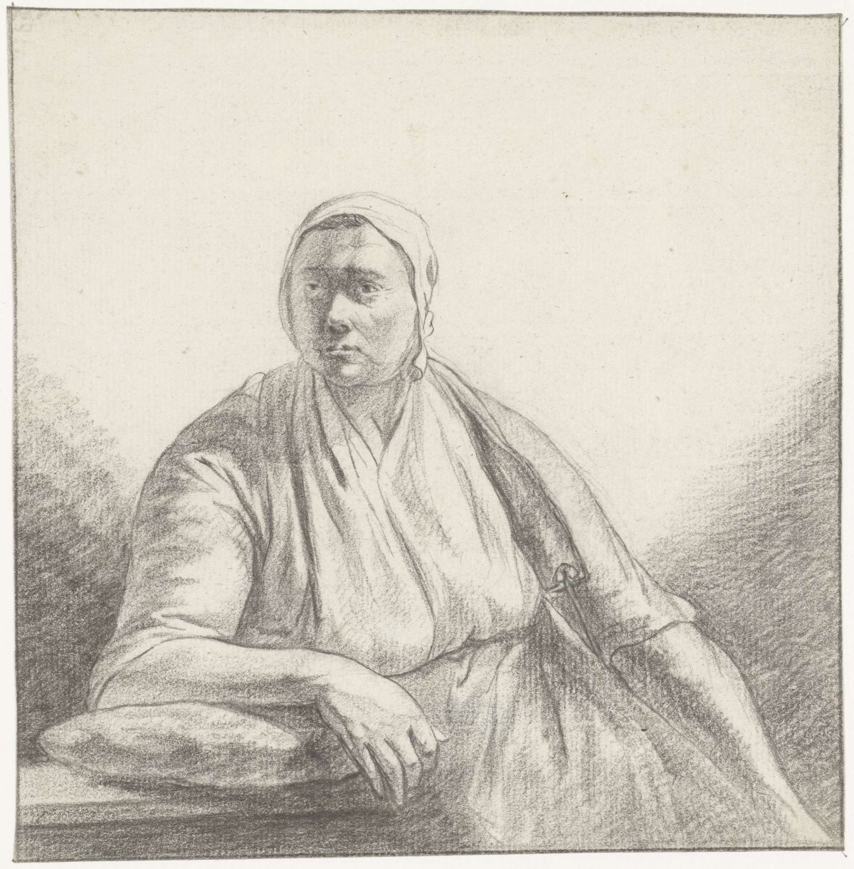 Seated woman, the right arm supporting a pillow, anonymous, 1700 - 1800