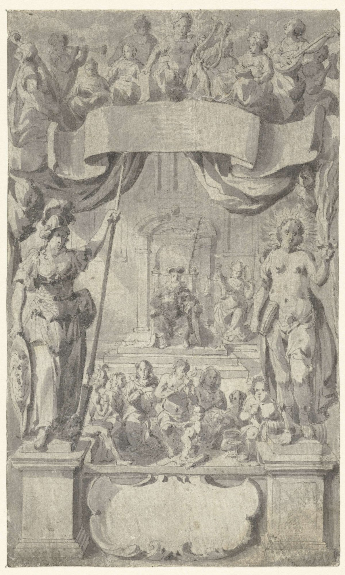 Design for a Title Print with Allegorical Figures, anonymous, c. 1640 - c. 1670