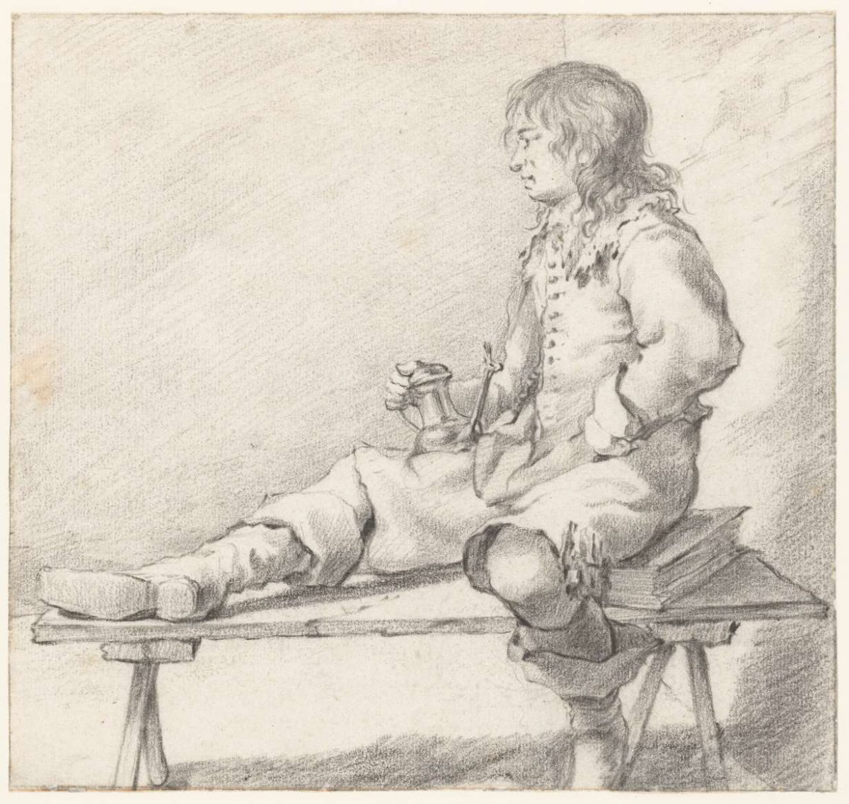 Young Man Seated on a Book on a Bench, Constantijn Verhout, c. 1650 - c. 1660