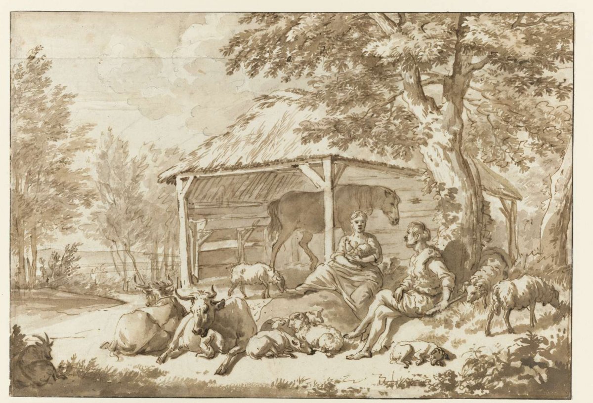 A Shepherd Couple with Cattle near a Shed, Adriaen van de Velde, 1646 - 1672