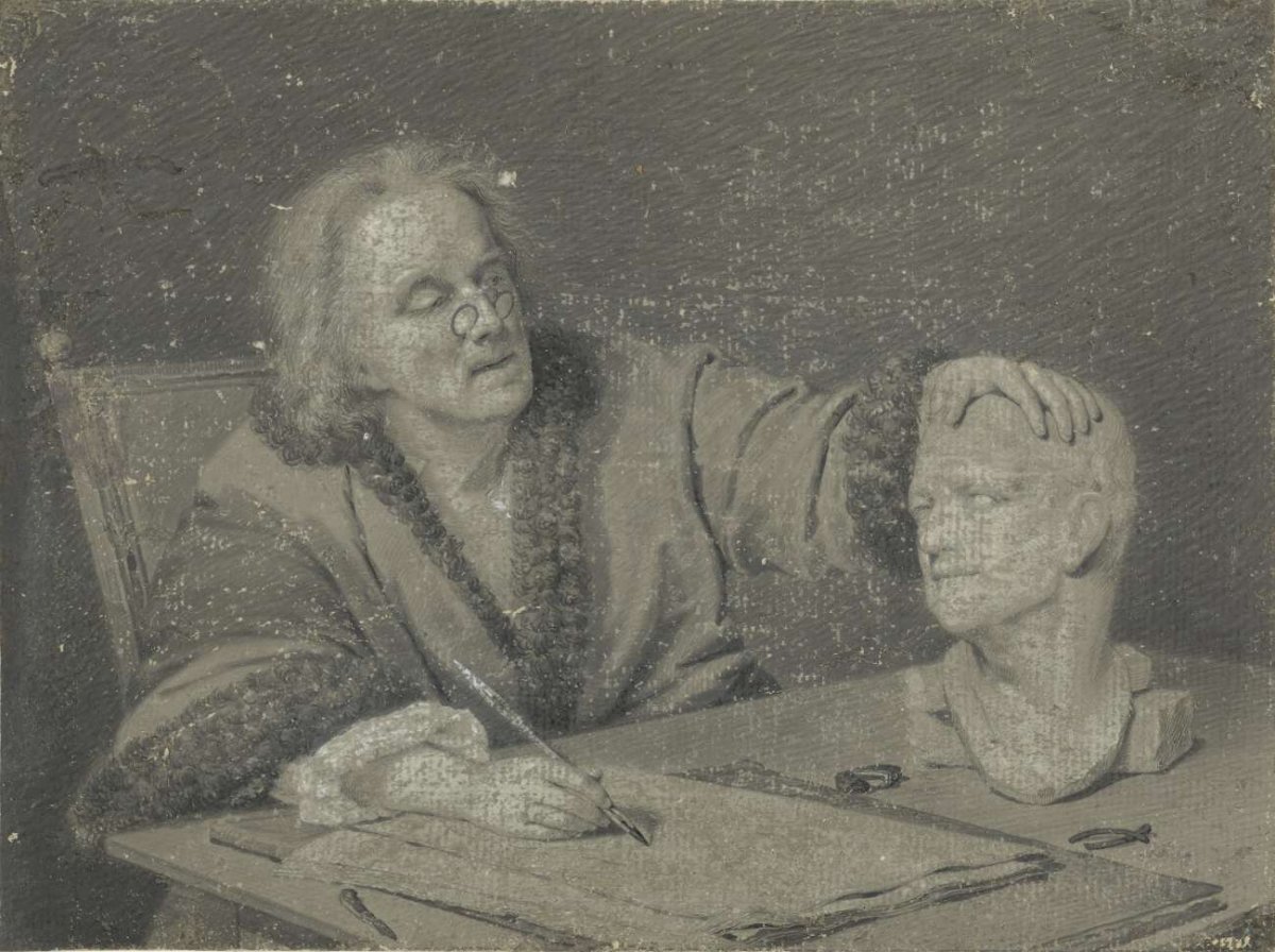 Draughtsman sketching a plaster head, Carl Heinrich Mylius, 1756