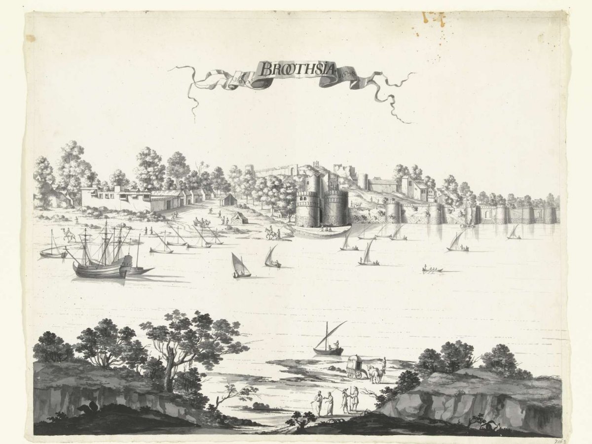 View of the town of Bharuch, north of Surat, anonymous, 1678