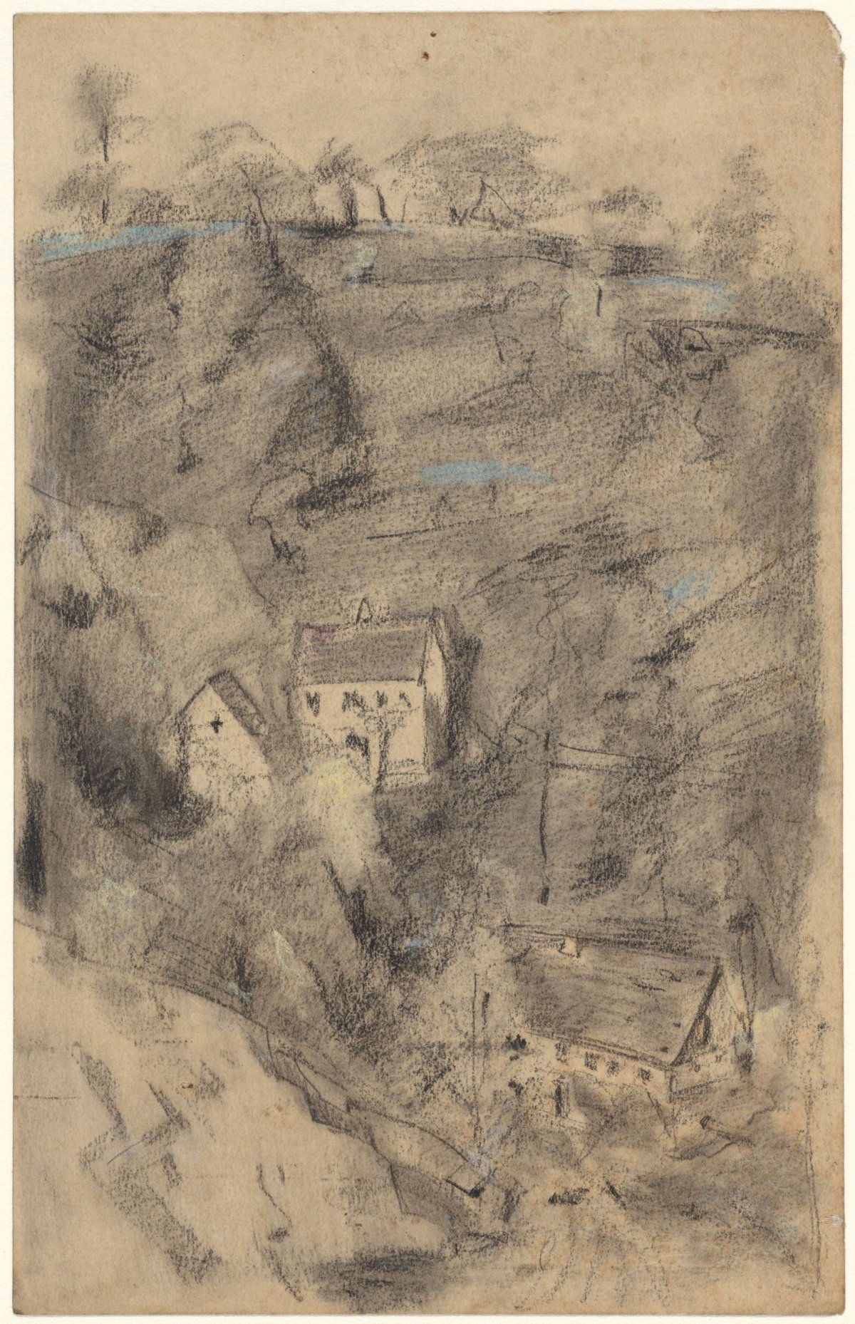 Houses against a mountain near Dresden (Wachwitz?)., Theo Nieuwenhuis, 1888