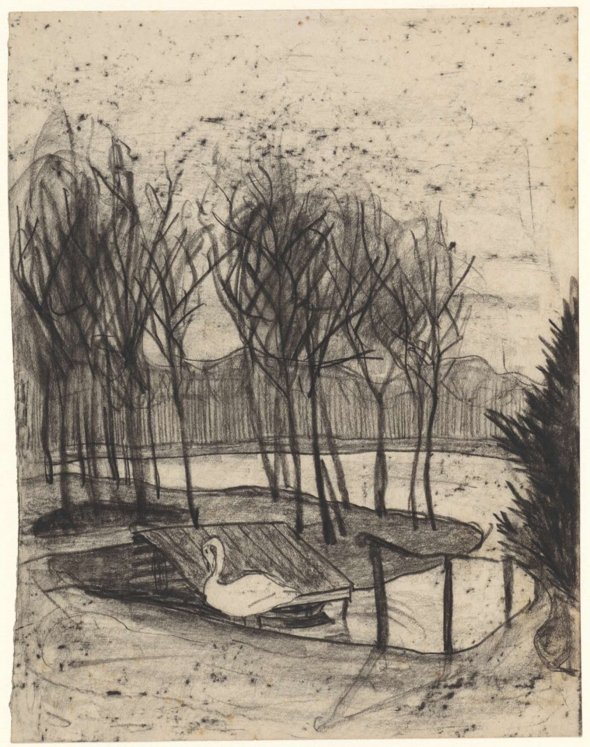 Swan at a pond, Theo Nieuwenhuis, 1876 - 1951