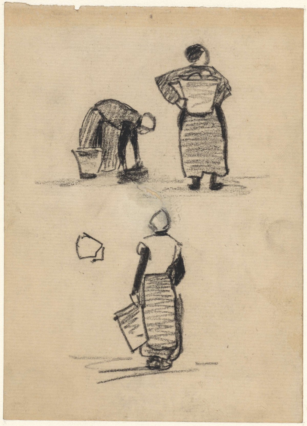 Studies of a woman with a basket, Theo Nieuwenhuis, 1876 - 1951