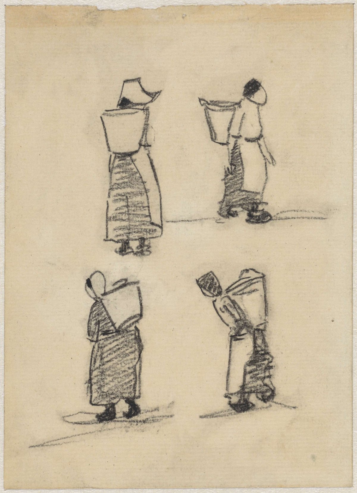 Sketches of women with a basket on the back, Theo Nieuwenhuis, 1876 - 1951