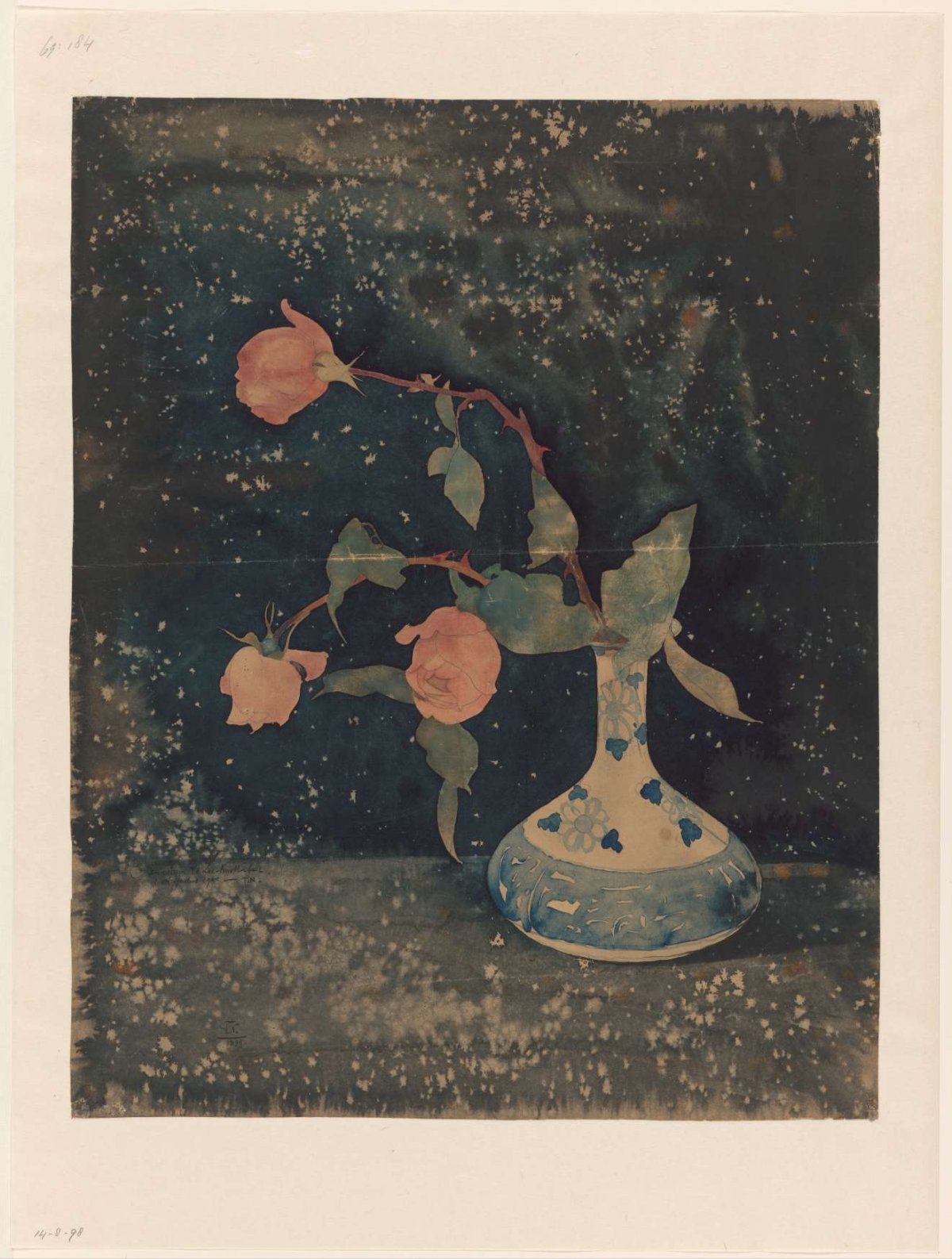 Three roses in an oriental vase, Theo Nieuwenhuis, 1894