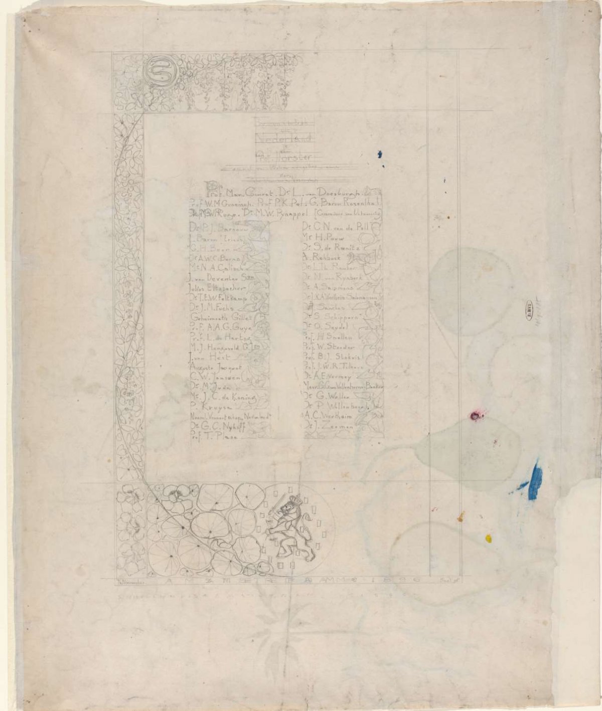 Design for a commemorative magazine for Prof. J. Forster, on his departure from Holland in 1896, Theo Nieuwenhuis, 1896
