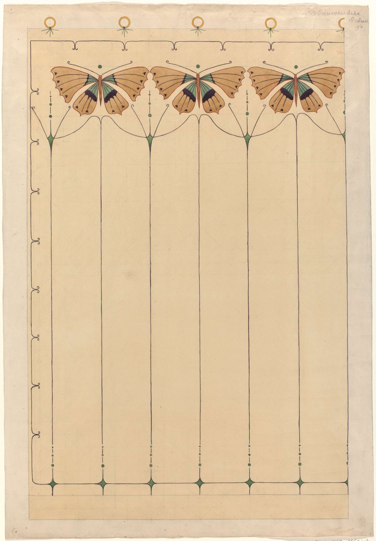 Design for a calendar (?), with butterflies, Theo Nieuwenhuis, 1911