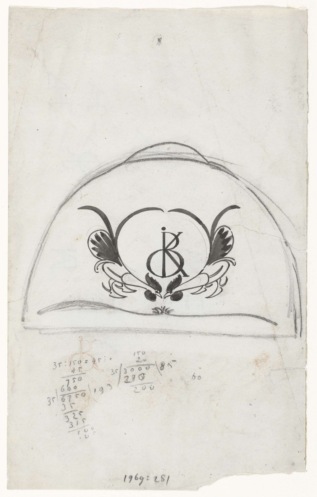 Design for a monogram in cartouche, Gerrit Willem Dijsselhof, 1876 - 1924